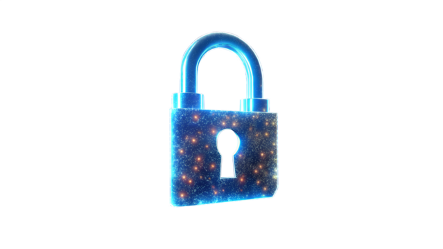 Digital padlock with glowing particles, isolated on transparent background concept of data protection - Powered by Adobe
