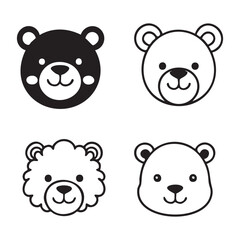 Set of Cute Animal Head Silhouettes