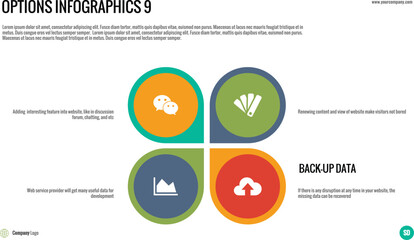 Four-Quadrant Infographic: Organize and present four distinct but related categories or points, like features or services, in a clear grid format