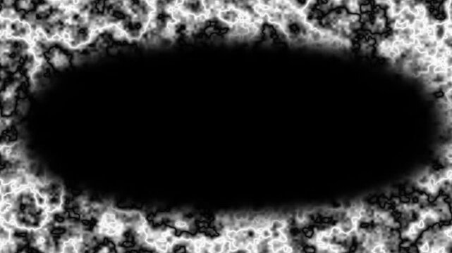 Black and white abstract plasma pattern energy frame or border on black background 