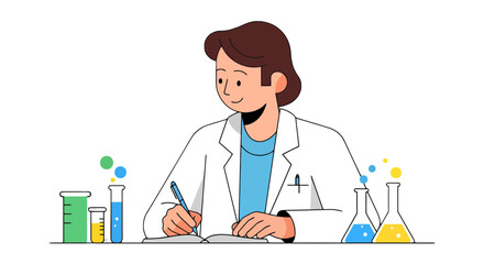 Scientist Illustrating Experiments With Chemical Reactions And Laboratory Equipment