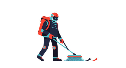 Fototapeta premium Robot Cleaner in Space, Concept Illustration Against Black Backdrop Artistically Depicted