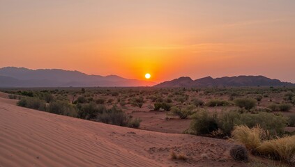 Naklejka premium Desert Sunset, Gradient Skies and Sand Ripples Texture, Abstract Landscape.