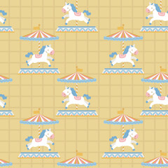 Seamless pattern with carousel horses.