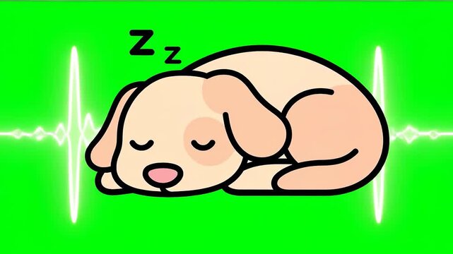 Animated Sleeping Puppy with Heartbeat on Green Screen.