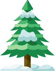  Pine tree covered in snow, flat design , vector icon, white background