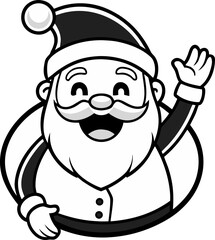   Santa Claus smiling and waving, vector icon,  , Vector line art icon, Black And White  white background
