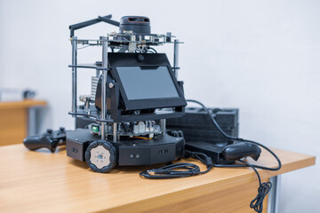 Robotics, Robot for industry. Collaborative robot, safe, flexible. AI Robot, robot arm in the manufacturing automation and robotics manufacture room. Hitec technology. Industrial Robotic Manipulator. 