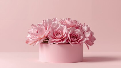 Pink Petals in a Round Box, A Study in Monochromatic Tones and Textural Contrasts.