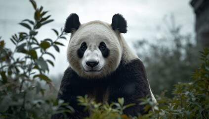 Obraz premium Portrait of a Gentle Giant Amongst Verdant Foliage, A Study in Texture and Contrast.