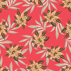 Exotic hand drawn flowers, seamless patterns with floral for fabric, textiles, clothing, wrapping paper, cover, banner, home decor, abstract backgrounds