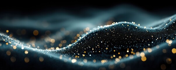 Abstract digital wave with glowing gold and blue particles