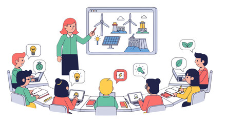 Sustainable Energy Class: A Teacher Presents Renewable Energy Sources to Students