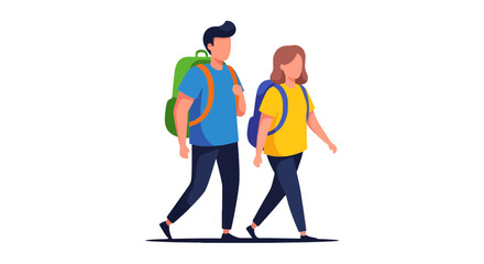 Two People Traveling Together With Backpacks, Walking Towards New Adventures Boldly