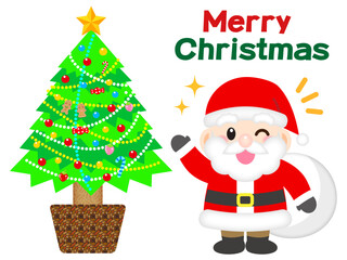 サンタクロースとクリスマスツリーのイラスト素材2
