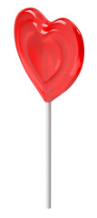 Heart-shaped red lollipop on a white stick, perfect for Valentine's Day or a sweet treat