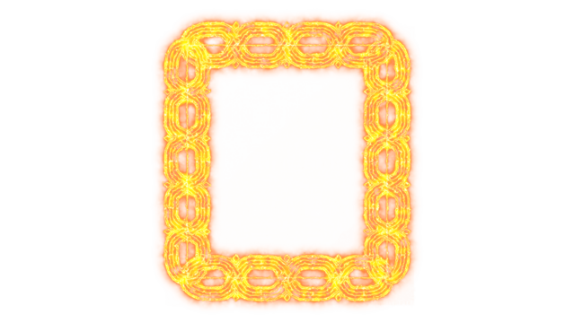 Bright luminous abstract decorative frame in fiery orange and yellow with intricate glowing patterns, centered on a textured dark brown background for energetic designs.