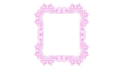 ornate decorative square border with floral elements and swirling vines in white and bright pink isolated on transparent background