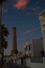 lighthouse in Chipiona in Andalusia in warm blue light after sunset