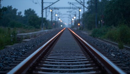 Fototapeta premium Vanishing Point on Parallel Lines Twilight Hues and a Hint of Mystery.