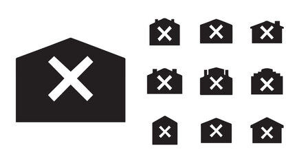 House Property Restriction No Entry X Mark Icon Set