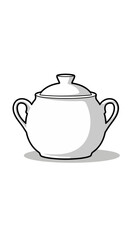 White pot with lid and handles isolated on white background.