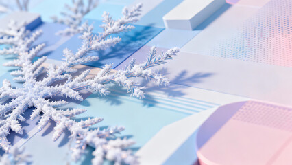 Frosted Snowflake on Cool-Toned Geometric Surface, Winter Snowflake Geometry