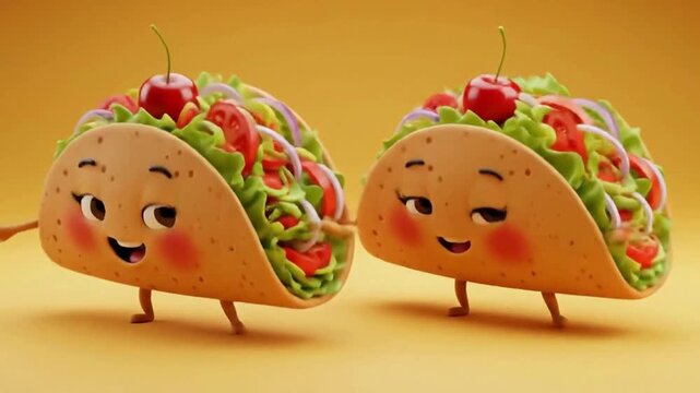 Animated tacos dancing happily together for a fun fiesta themed video or invitation background event invitation