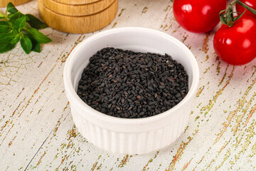 Black sesame seeds in the bowl
