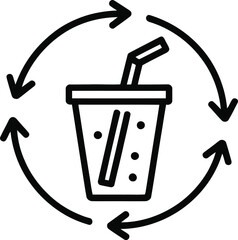 Recycling symbol surrounding a disposable cup with straw drink