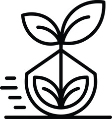 Sprout in a protective dome with speed lines on white background plant growth