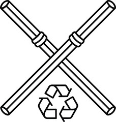 Two Crossed Drinking Straws and a Recycling Symbol on White Background beverage X shape