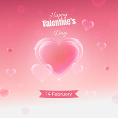 Valentine's Day with hearts, poster, voucher, February 14, greeting card, with a pink background, glow, sparkle for festive events and digital design. Vector illustration, romance, love, relationships