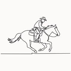 Continuous Line Drawing of a Cowboy Riding a Horse at Speed