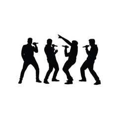 Obraz premium Four Rapper Silhouettes Performing with Microphones Energetically