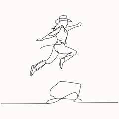 Continuous Line Art of a Cowgirl Jumping Over a Rock Simple Modern Illustration