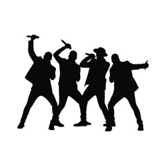 Fototapeta premium Four Rapper Silhouettes Performing with Microphones Energetically