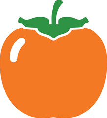 Orange persimmon fruit with green leaf, isolated minimalist icon design