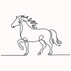 Dynamic Single Continuous Line Art Illustration of a Galloping Horse, Graceful Equestrian Animal Outline Vector Design