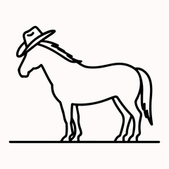 Outline Drawing of Horse Standing with Cowboy Hat Western Animal Icon