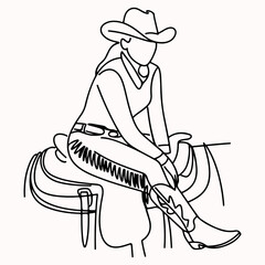 Cowgirl Illustration Line Art of Woman Sitting on Saddle, Western Fashion Style