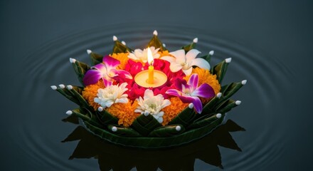 Thai festival celebration water floating candle decorations serene setting