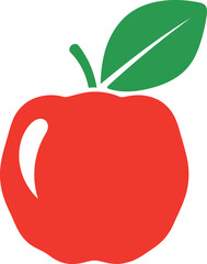 Simple red apple fruit icon with a leaf