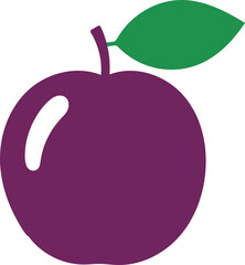 Minimalist purple fruit icon with a green leaf