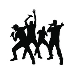 Fototapeta premium Four Rapper Silhouettes Performing with Microphones Energetically