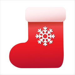 Red christmas stocking with snowflake design on white background.