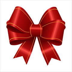 Elegant red bow with golden trim on white background for gift decoration and holiday celebrations.