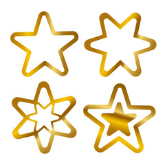 Golden star icon set: four unique metallic star outlines for modern designs.