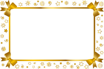 Golden frame with bows and decorative elements for celebrations.