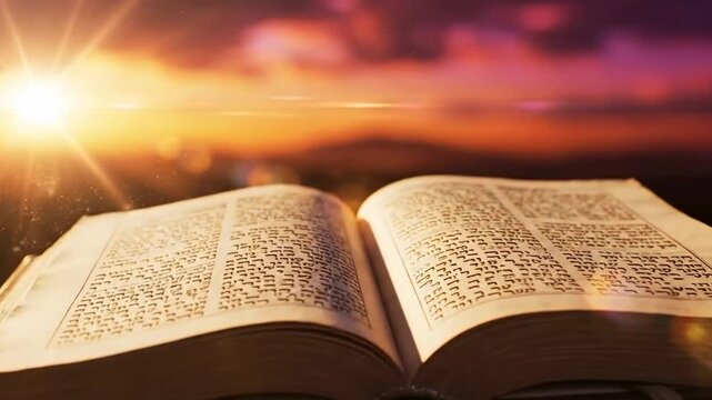 Old testament book with writing in hebrew. Christianity sacred book, biblical canon hebrew Bible, or Tanakh